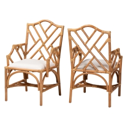 bali & pari Cedric Natural Rattan 2-Piece Dining Armchair Set with Cushioned Seat